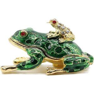 Hand-Painted Trinket Box Hinged  Enameled Crystal  Mother and Child Jewelry Box